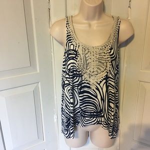 Vanessa Virginia Blue & White Racerback Top